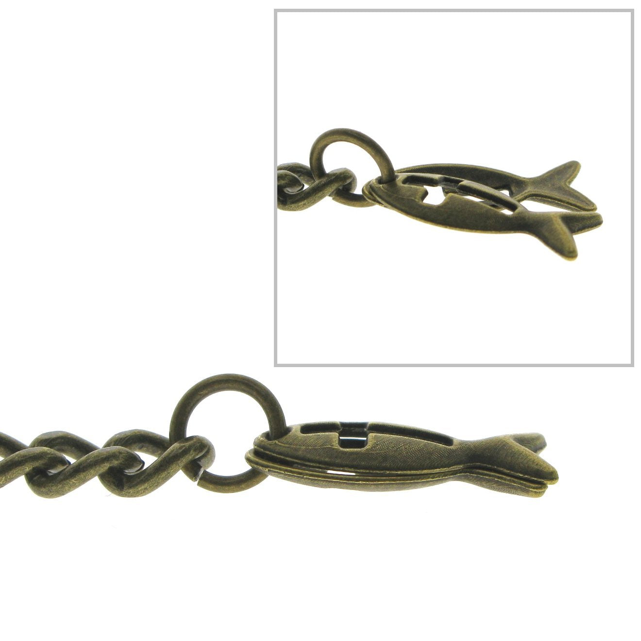 Bronze Color Albert Chain with Religious Fish Design Fob T Bar AC133