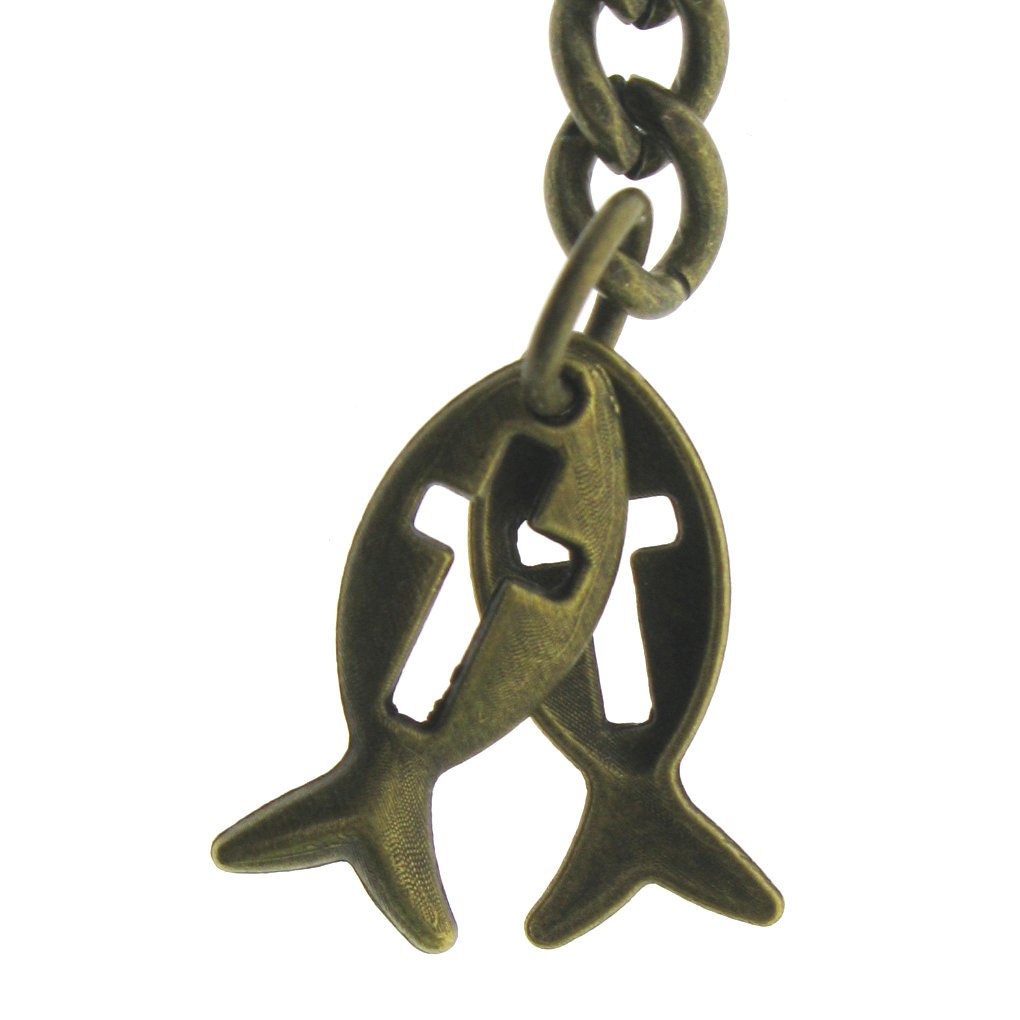 Bronze Color Albert Chain with Religious Fish Design Fob T Bar AC133