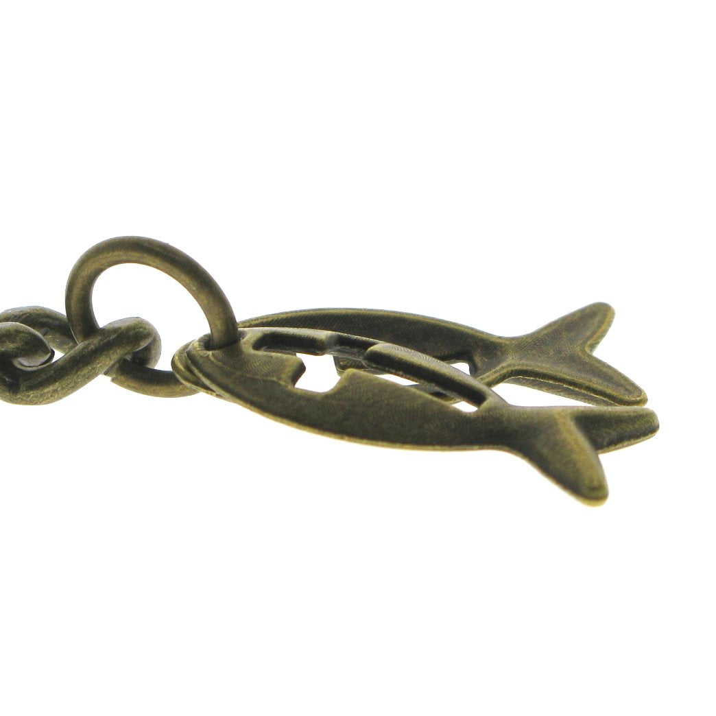 Bronze Color Albert Chain with Religious Fish Design Fob T Bar AC133