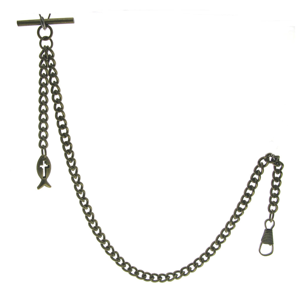 Bronze Albert Chain with Christian Fish Fob