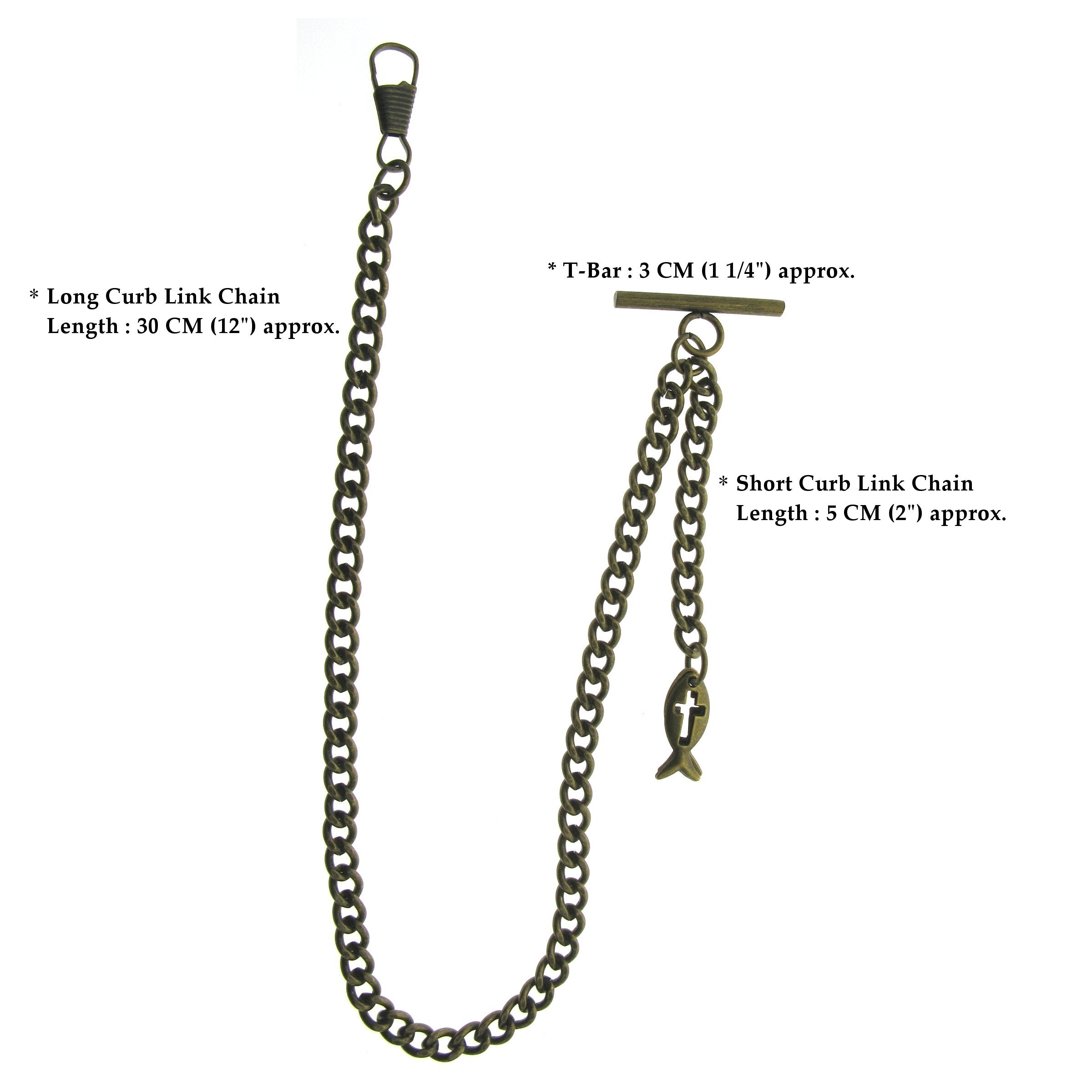 Bronze Color Albert Chain with Religious Fish Design Fob T Bar AC133