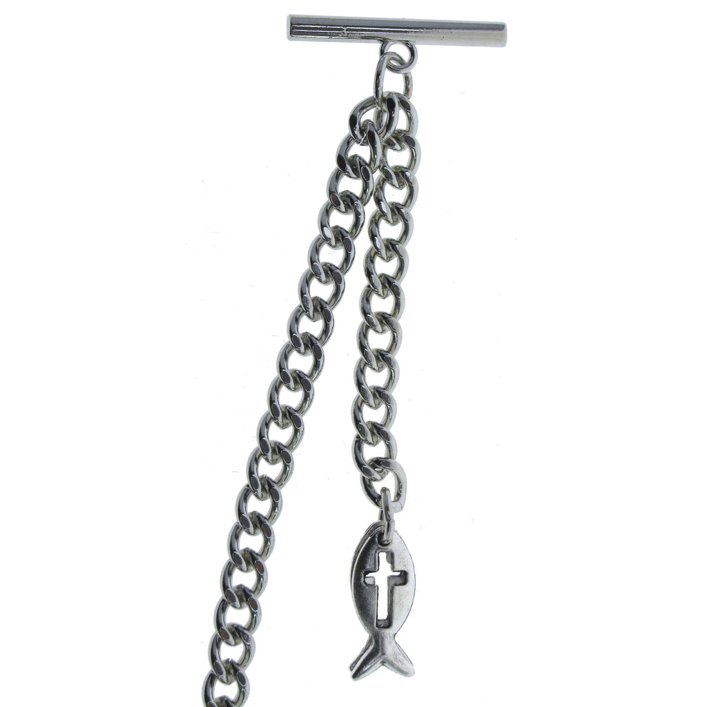 Silver Color Albert Chain with Christian Fish Design Fob AC134