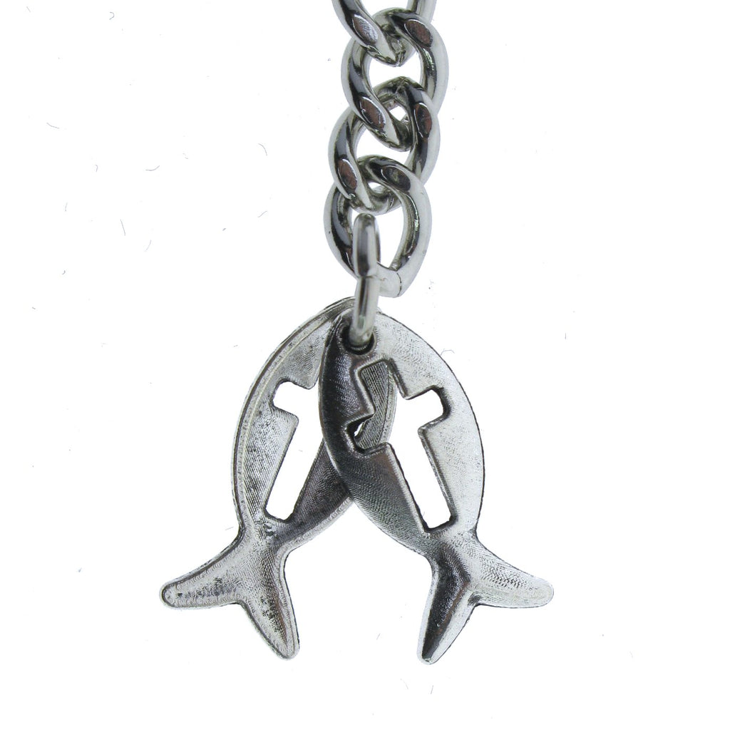 Silver Color Albert Chain with Christian Fish Design Fob AC134