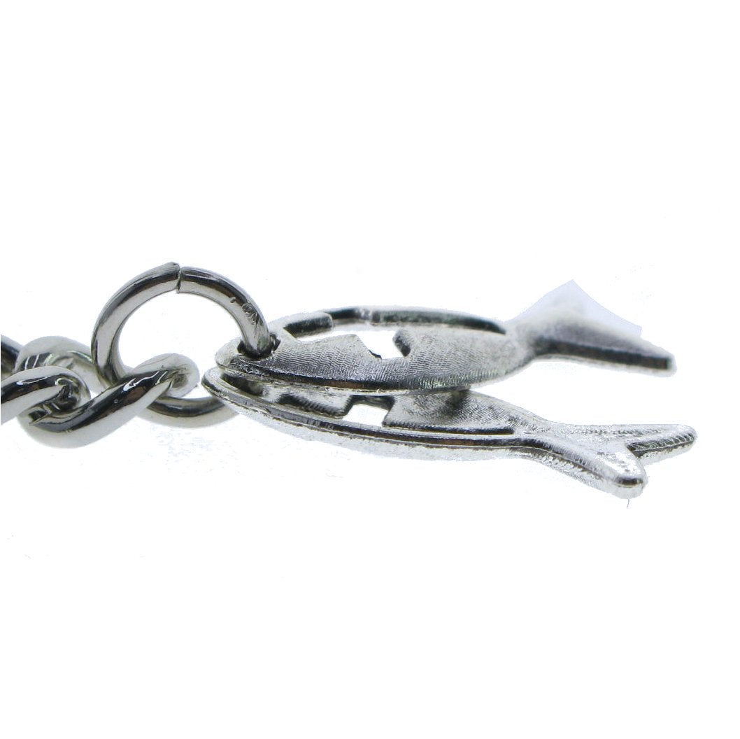 Silver Color Albert Chain with Christian Fish Design Fob AC134