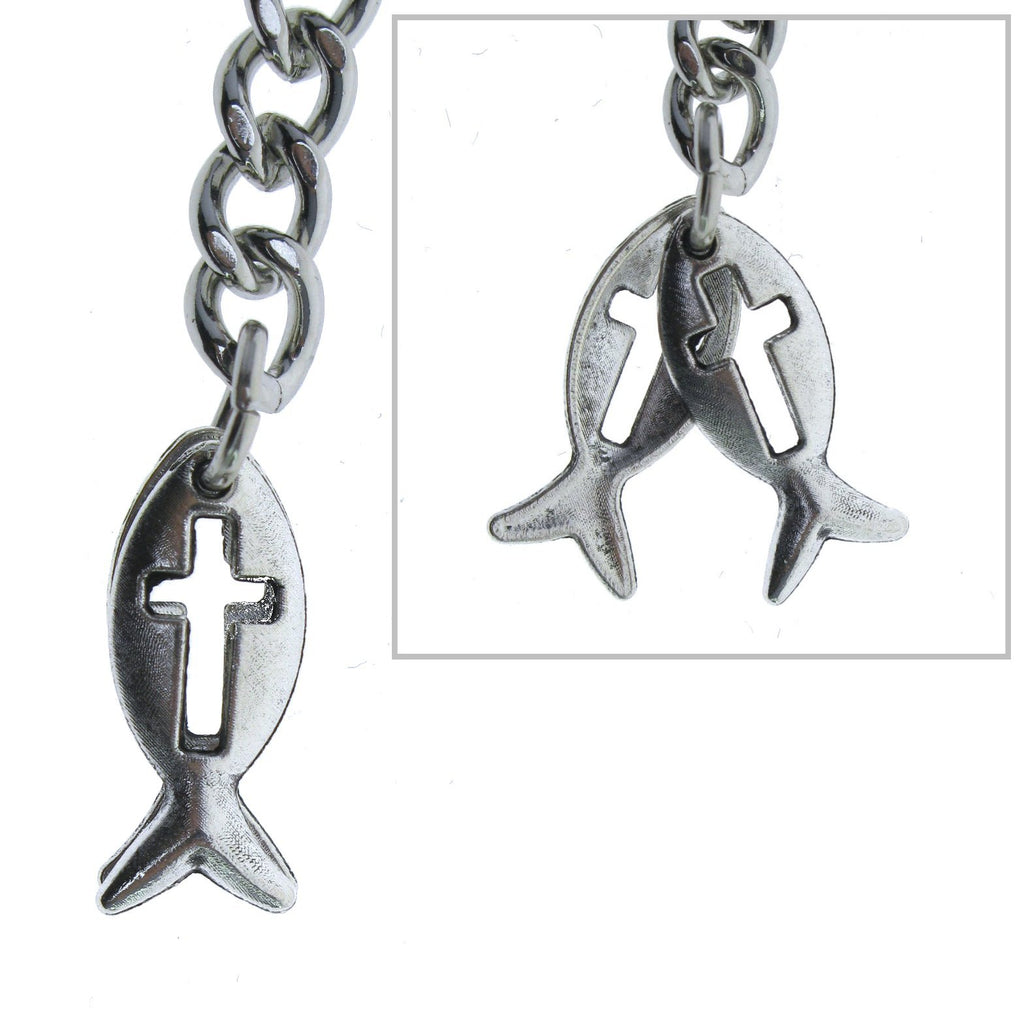 Silver Color Albert Chain with Christian Fish Design Fob AC134