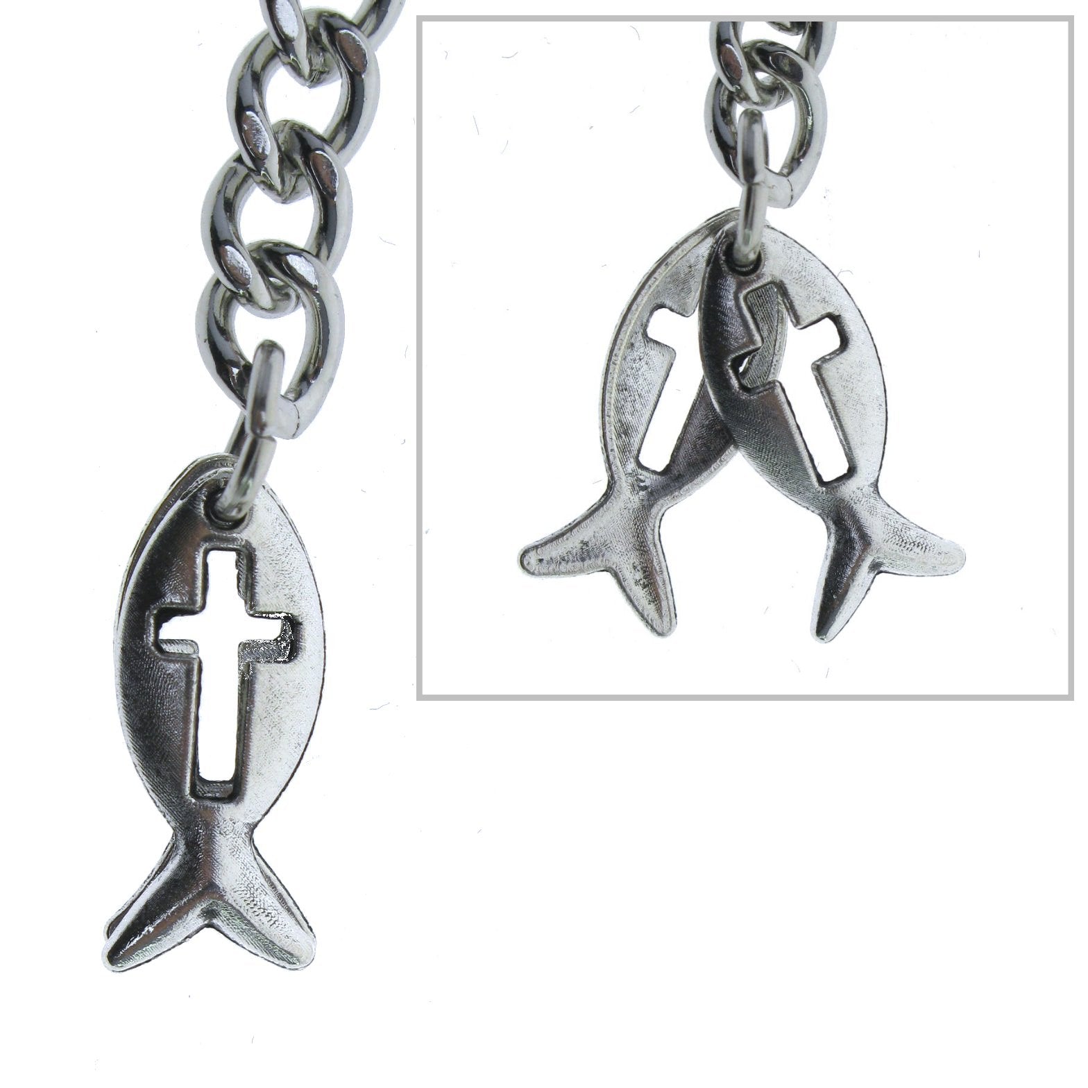 Silver Color Albert Chain with Christian Fish Design Fob AC134