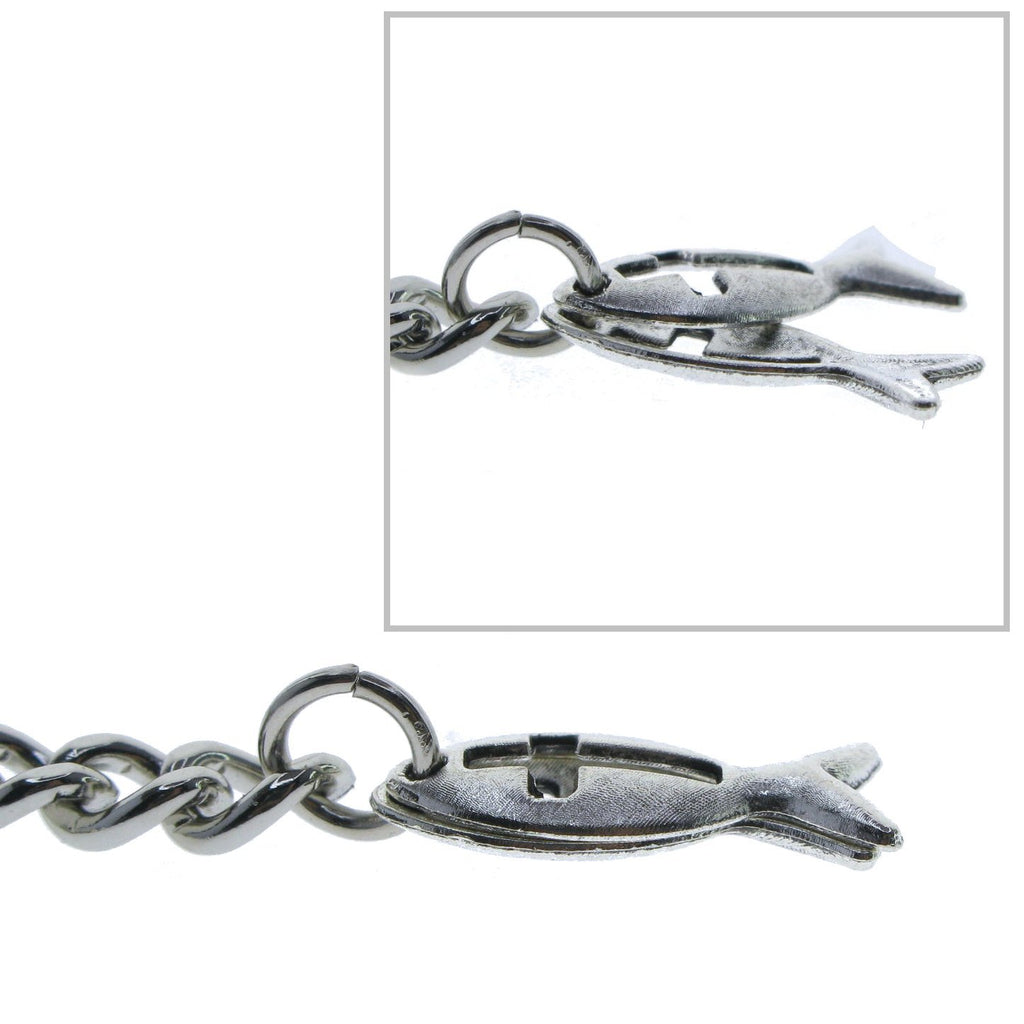 Silver Color Albert Chain with Christian Fish Design Fob AC134