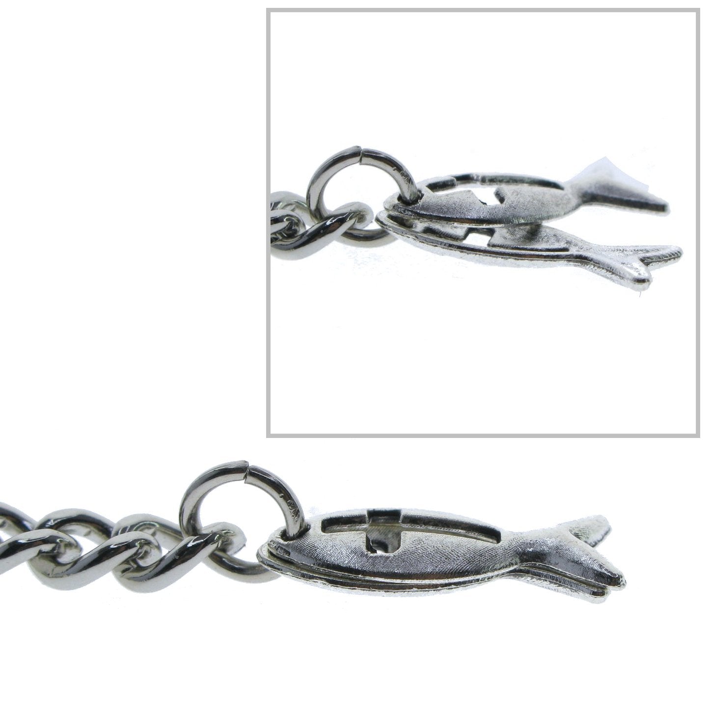 Silver Color Albert Chain with Christian Fish Design Fob AC134