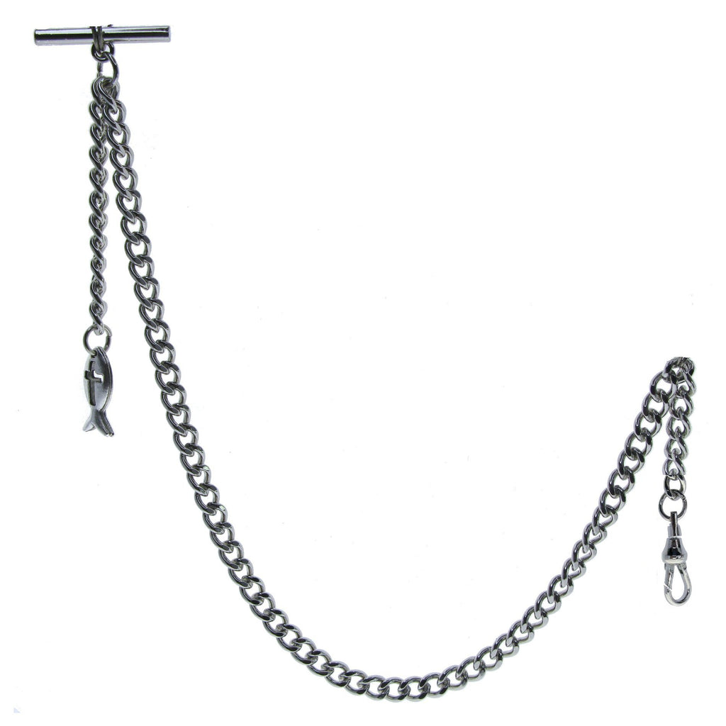 Silver Color Albert Chain with Christian Fish Fob