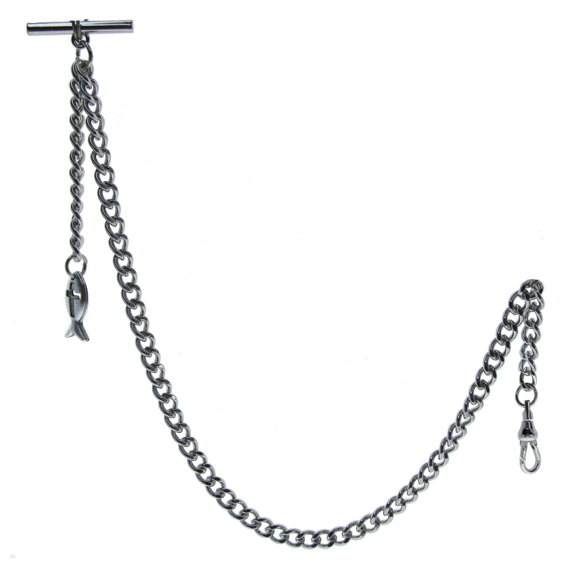 Silver Color Albert Chain with Christian Fish Fob