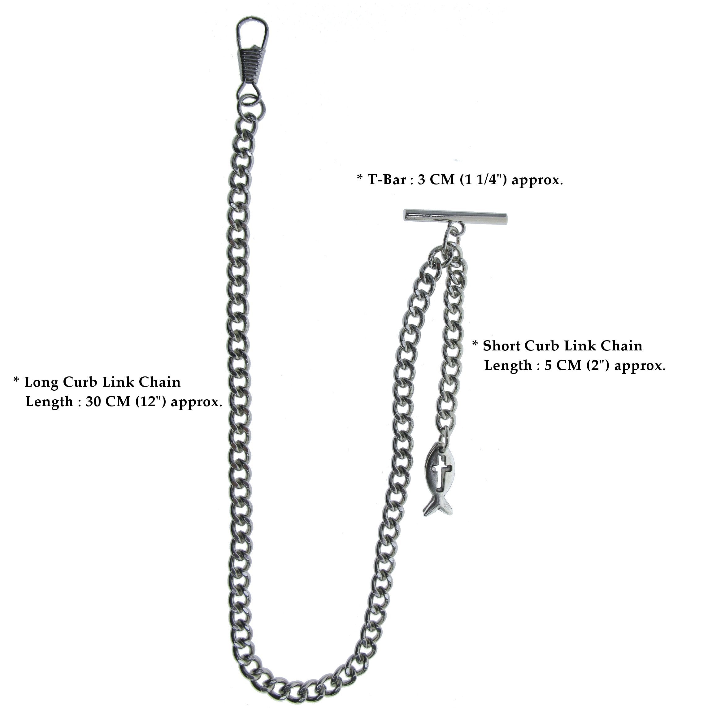 Silver Color Albert Chain with Christian Fish Design Fob AC134