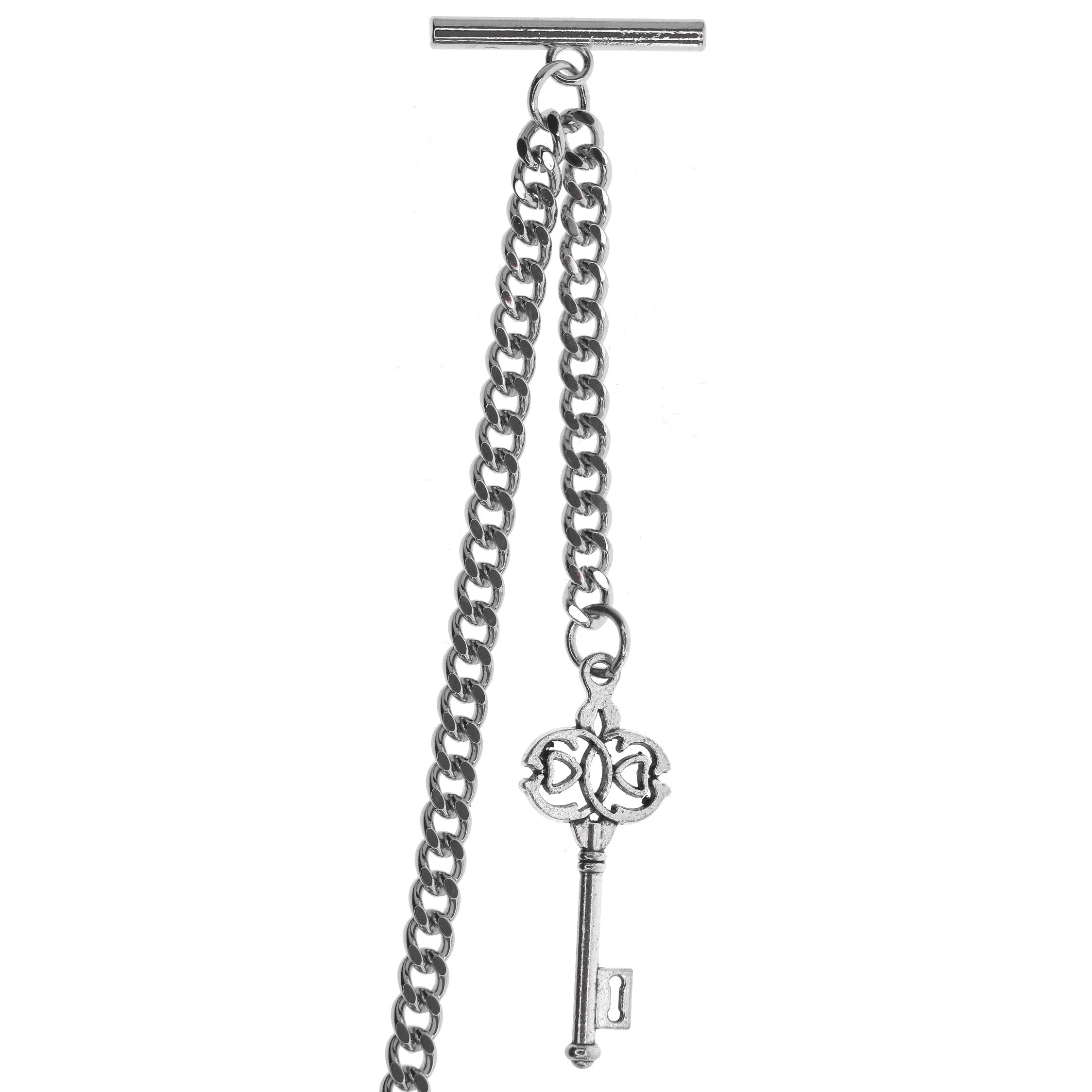 Silver Color Albert Chain with Antique Key Design Fob AC135