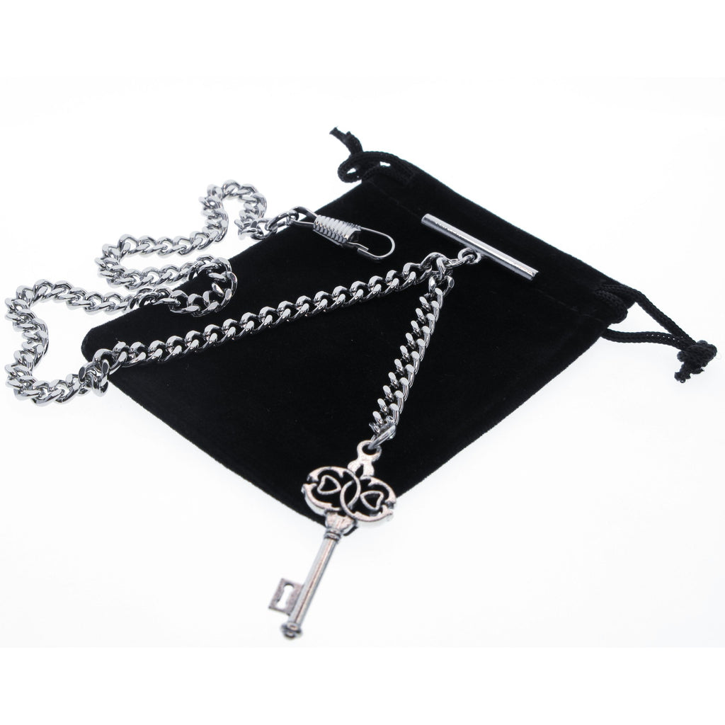 Silver Color Albert Chain with Antique Key Design Fob AC135