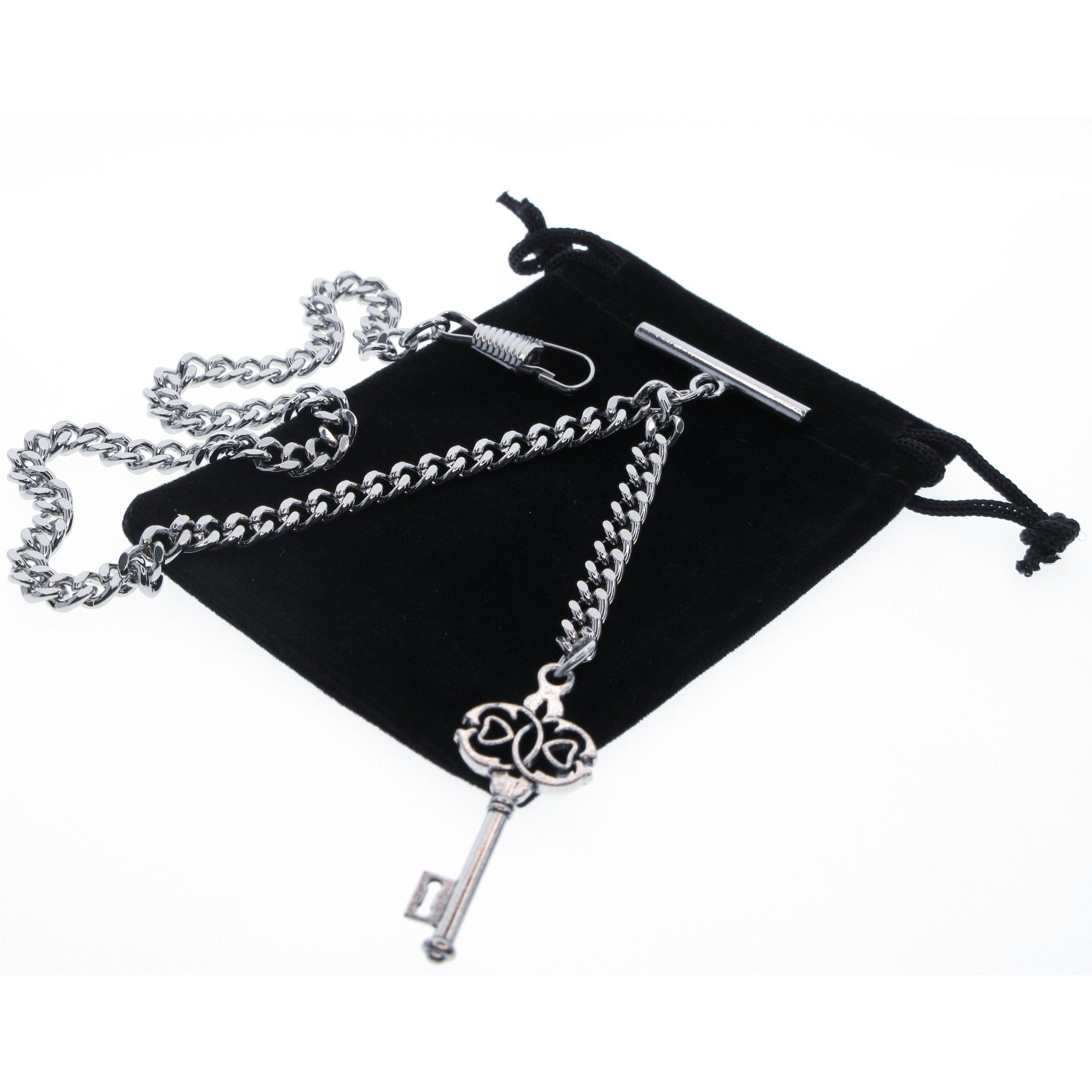 Silver Color Albert Chain with Antique Key Design Fob AC135