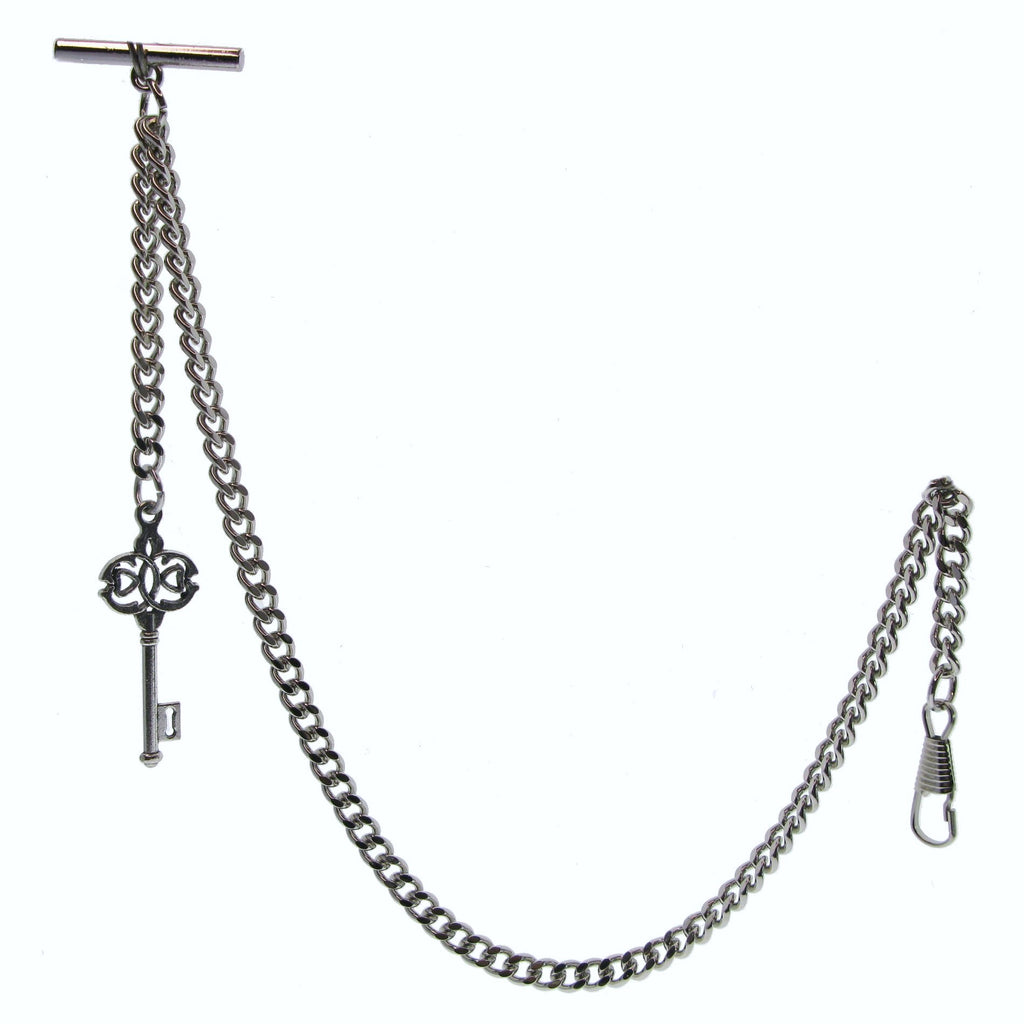 Silver Color Albert Chain with Antique Key Fob