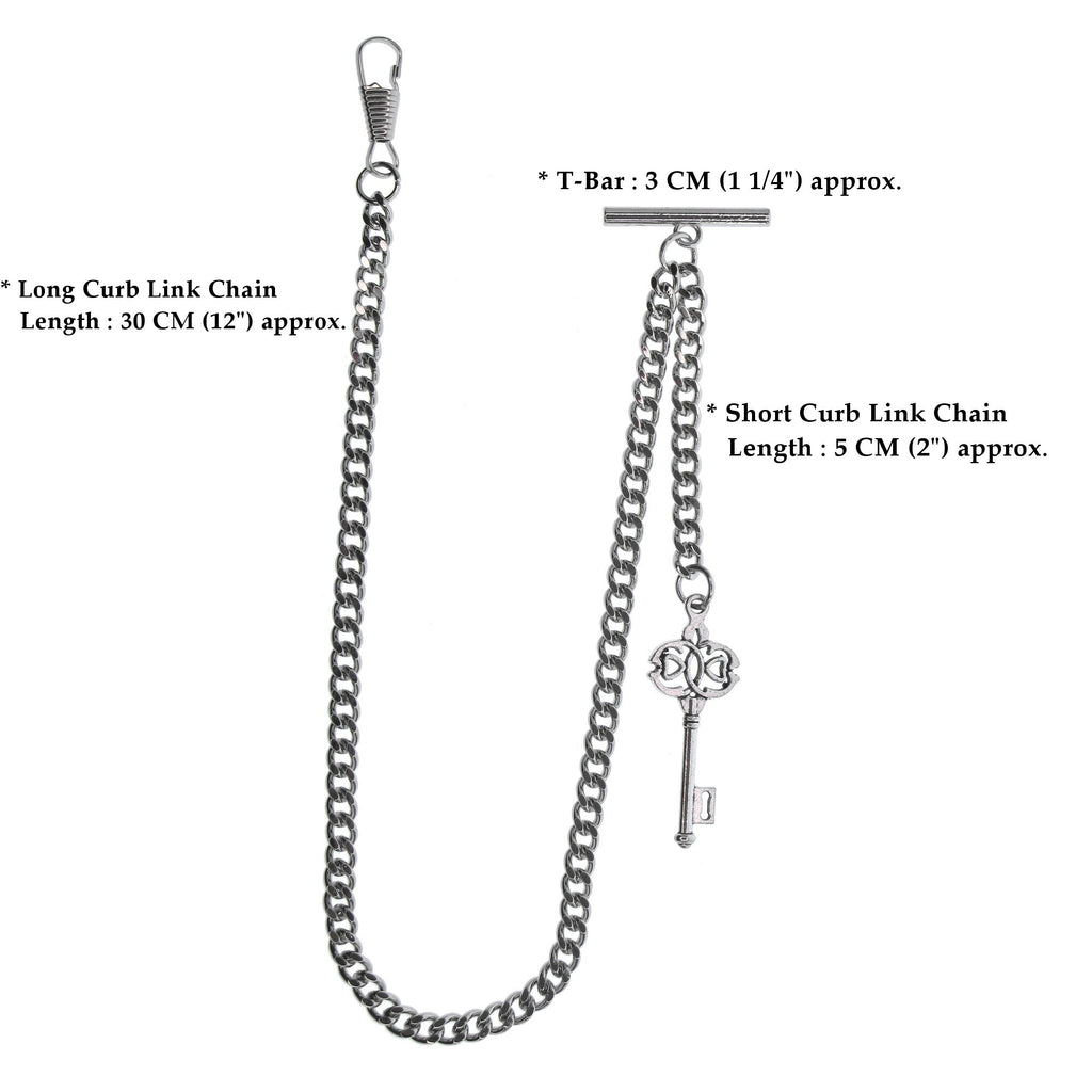 Silver Color Albert Chain with Antique Key Design Fob AC135