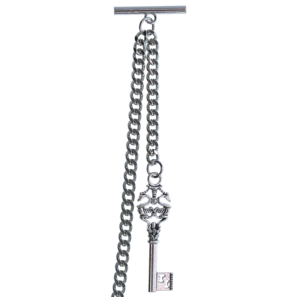 Silver Color Albert Chain with Antique Key Design Fob AC136