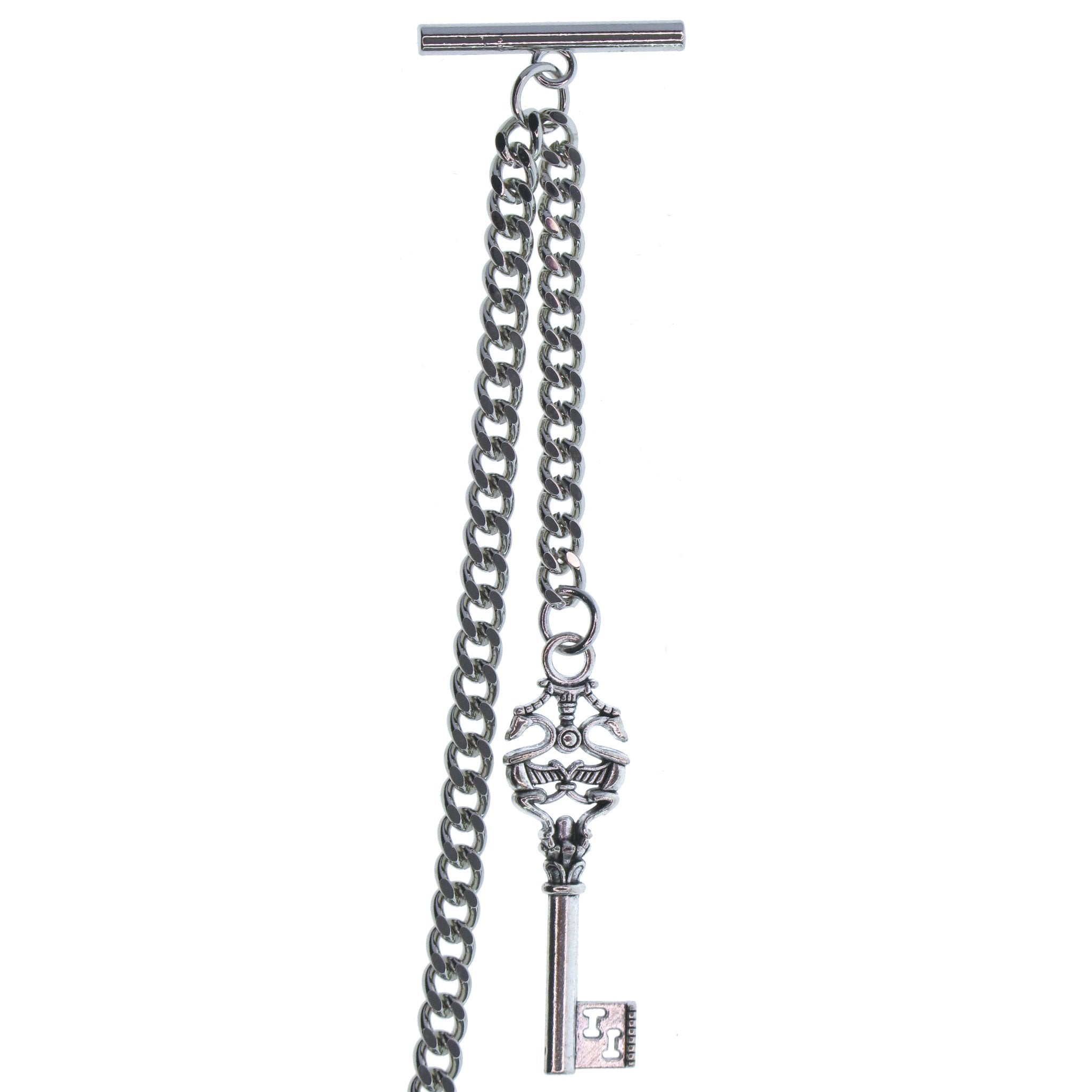Silver Color Albert Chain with Antique Key Design Fob AC136