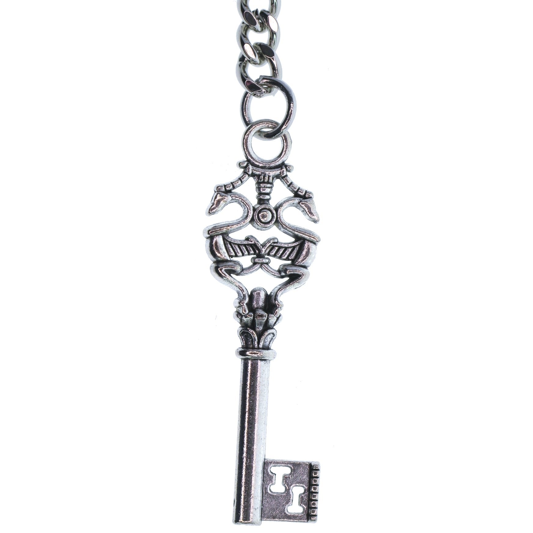Silver Color Albert Chain with Antique Key Design Fob AC136