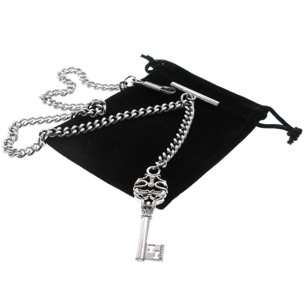 Silver Color Albert Chain with Antique Key Design Fob AC136