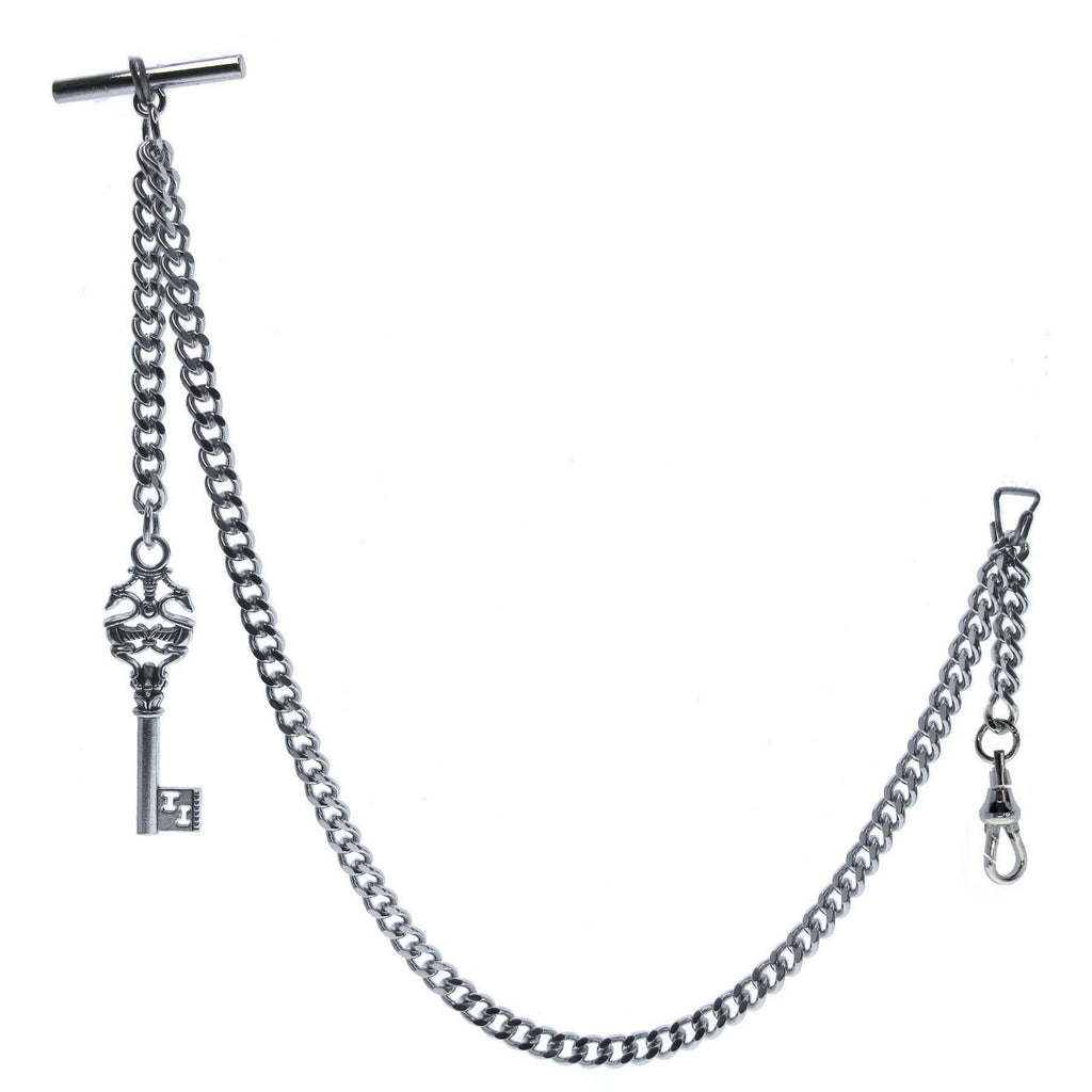 Silver Color Albert Chain with Ancient Key Fob