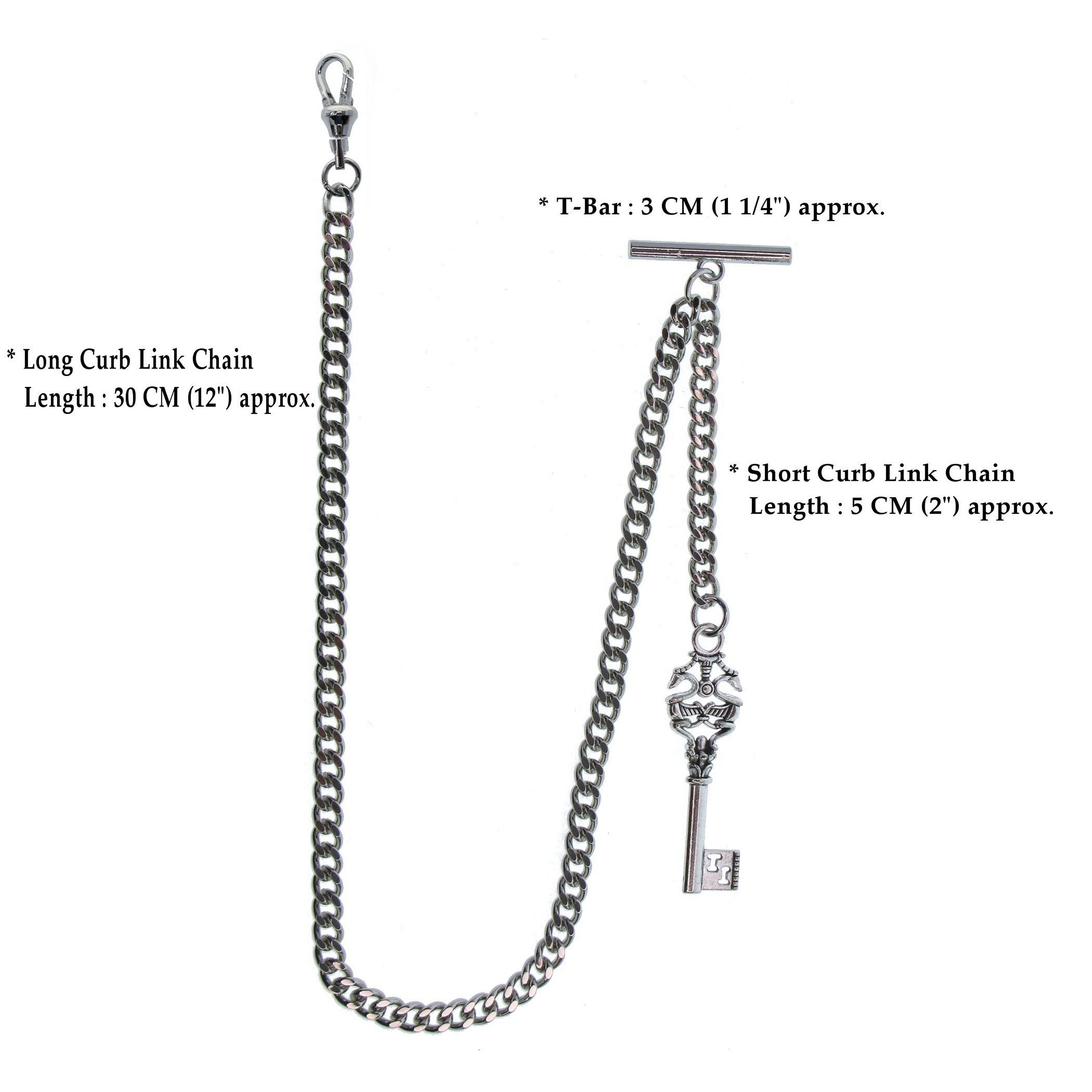 Silver Color Albert Chain with Antique Key Design Fob AC136