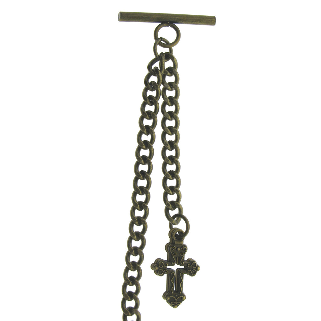 Bronze Color Albert Chain with Religious Cross Design Fob AC137