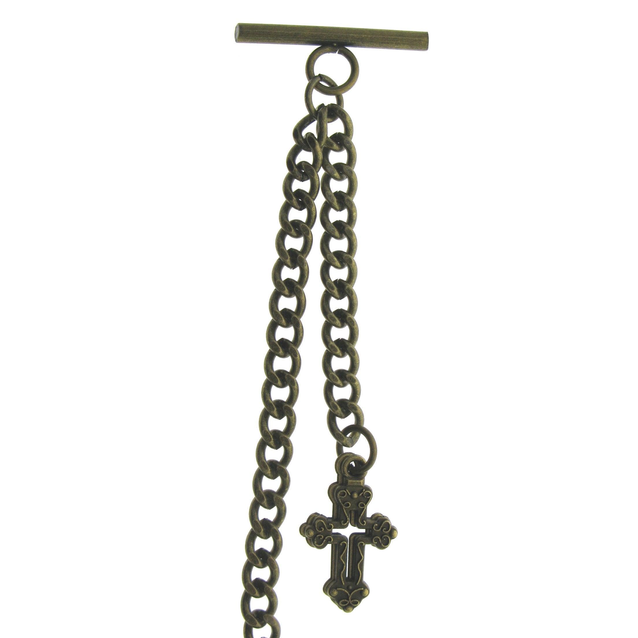 Bronze Color Albert Chain with Religious Cross Design Fob AC137