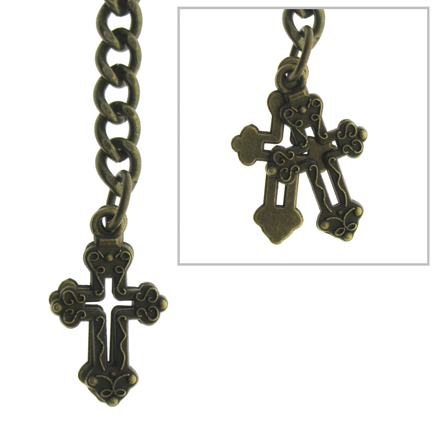 Bronze Color Albert Chain with Religious Cross Design Fob AC137