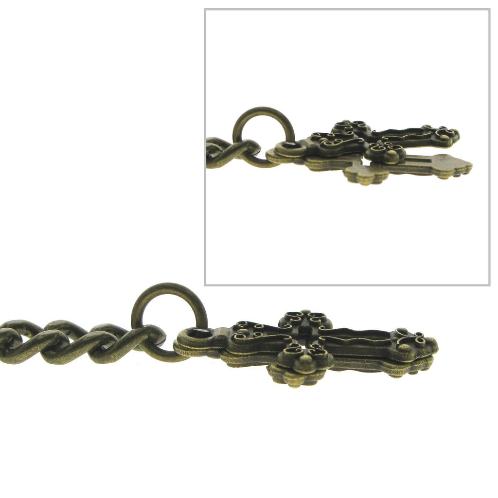 Bronze Color Albert Chain with Religious Cross Design Fob AC137