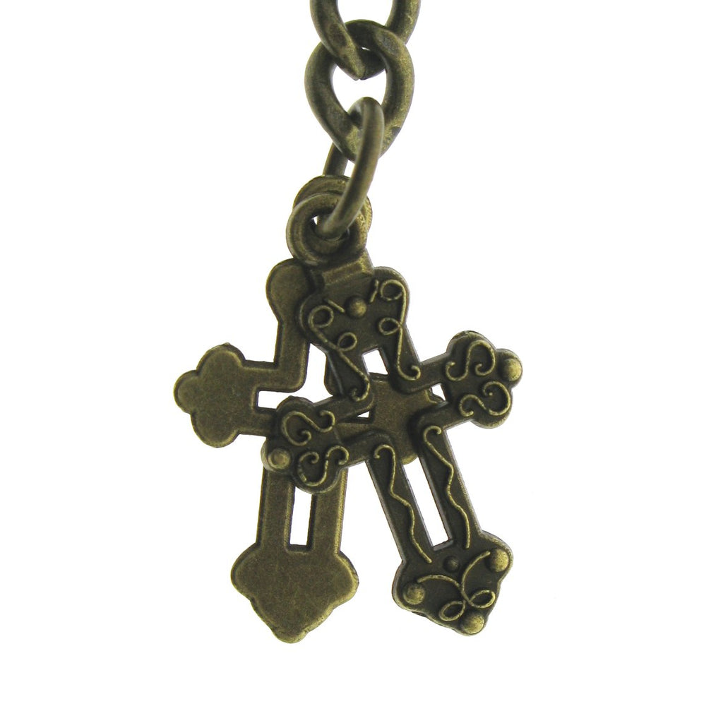 Bronze Color Albert Chain with Religious Cross Design Fob AC137