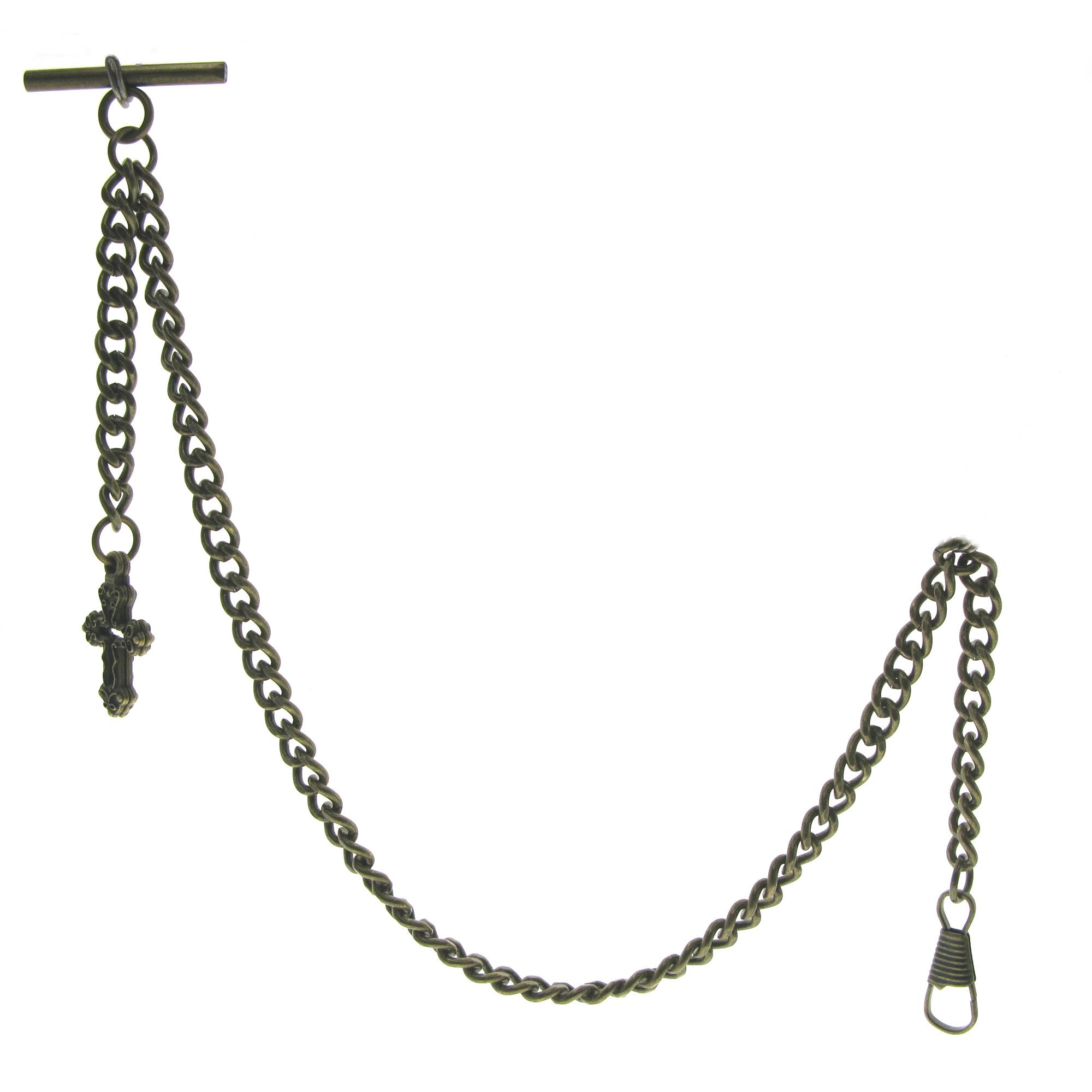 Bronze Color Albert Chain with Religious Cross Design Fob AC137