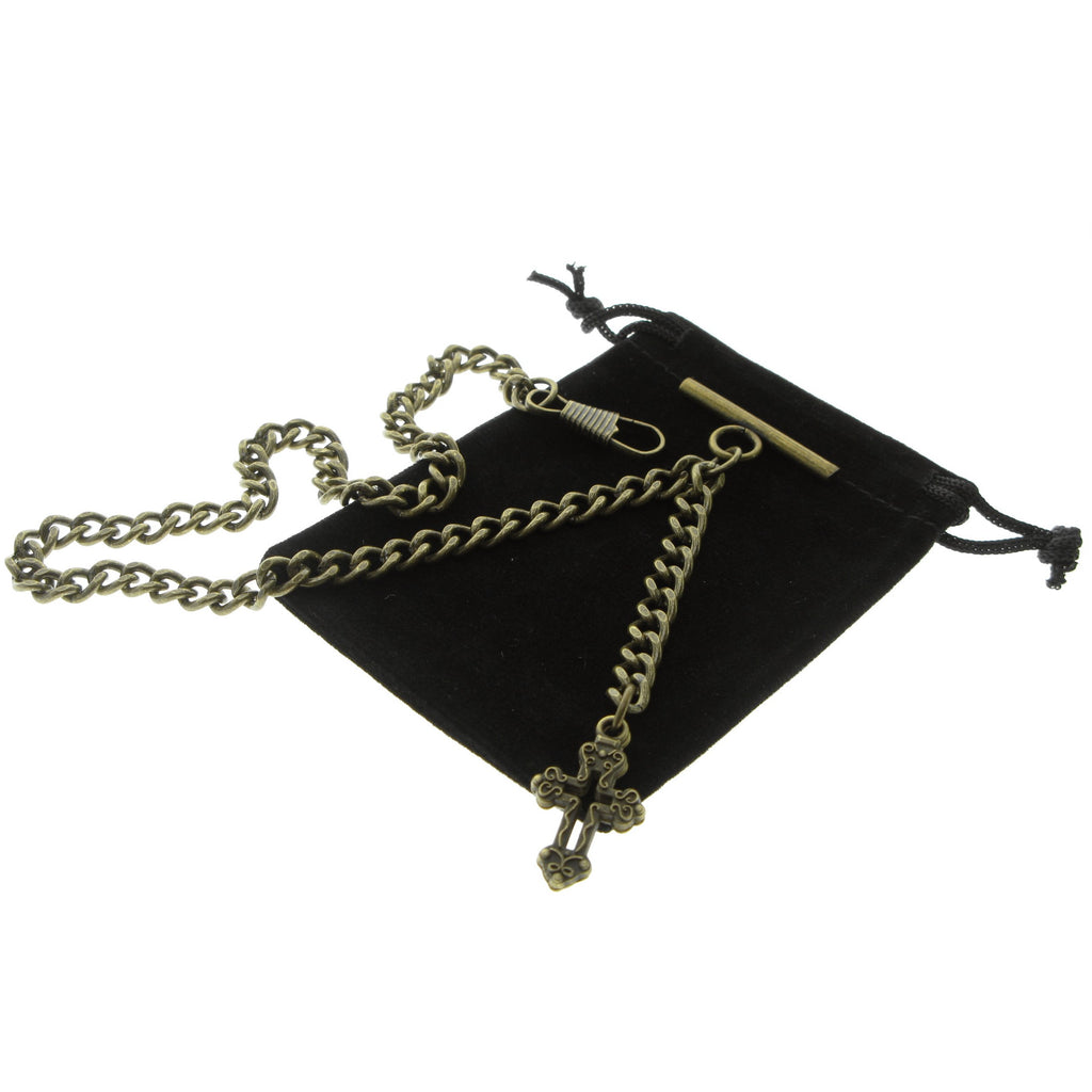 Bronze Color Albert Chain with Religious Cross Design Fob AC137