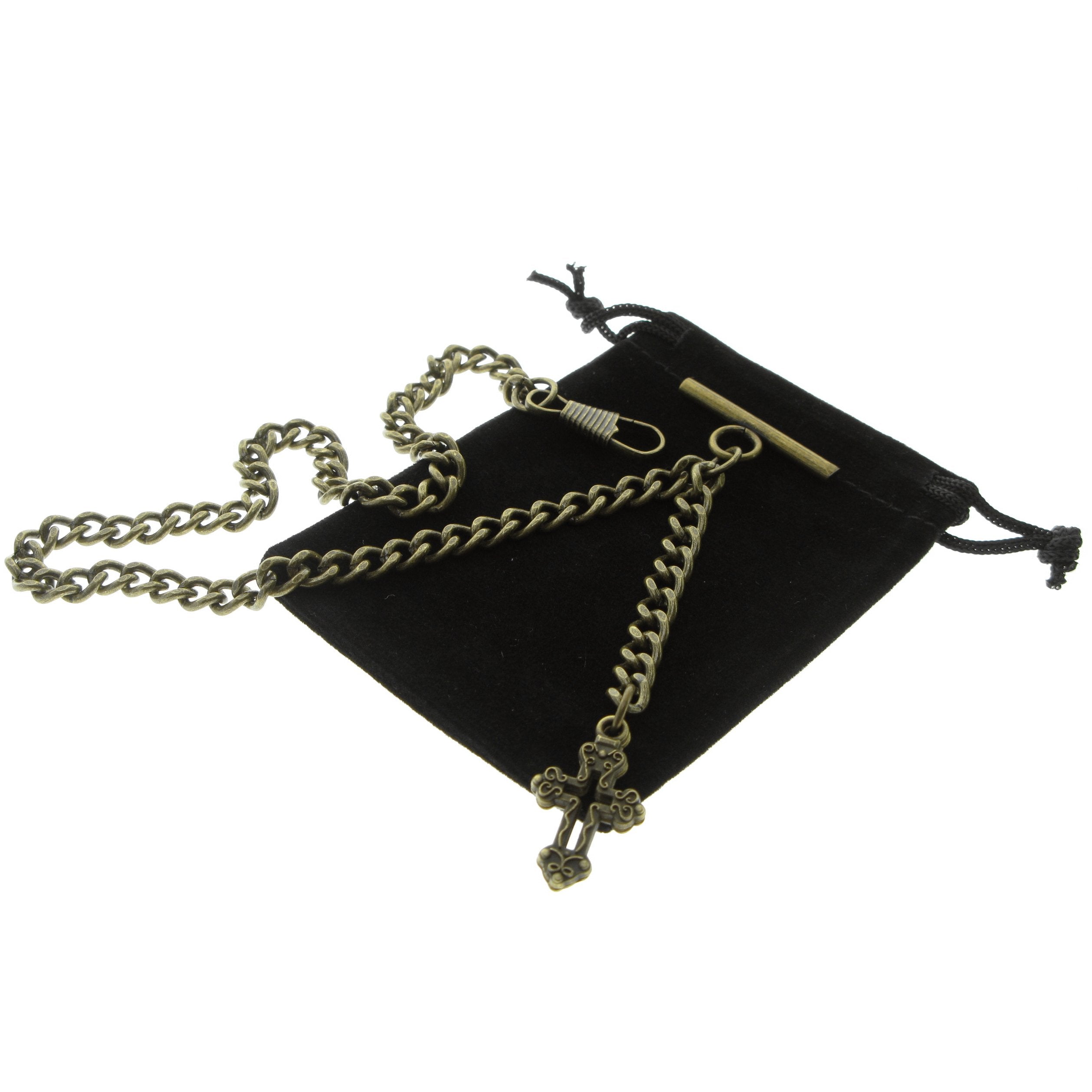 Bronze Color Albert Chain with Religious Cross Design Fob AC137