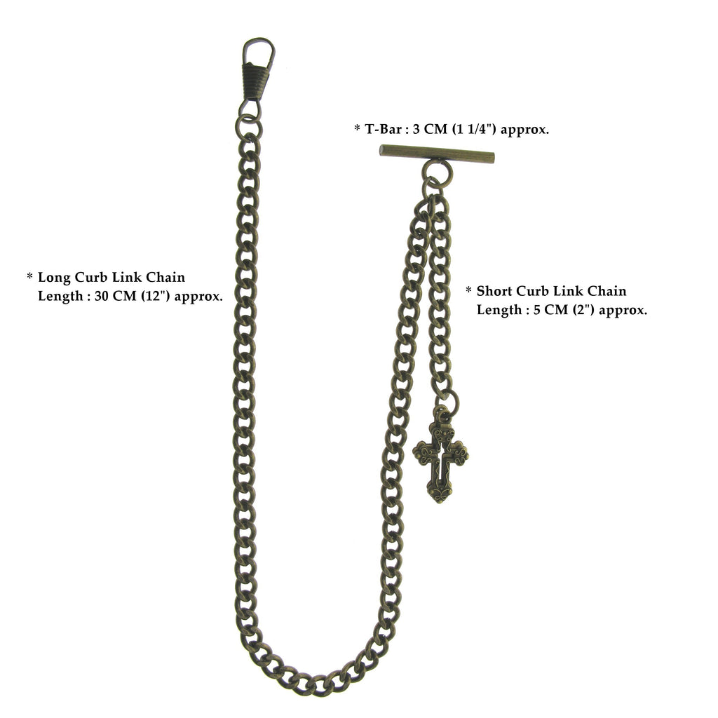 Bronze Color Albert Chain with Religious Cross Design Fob AC137