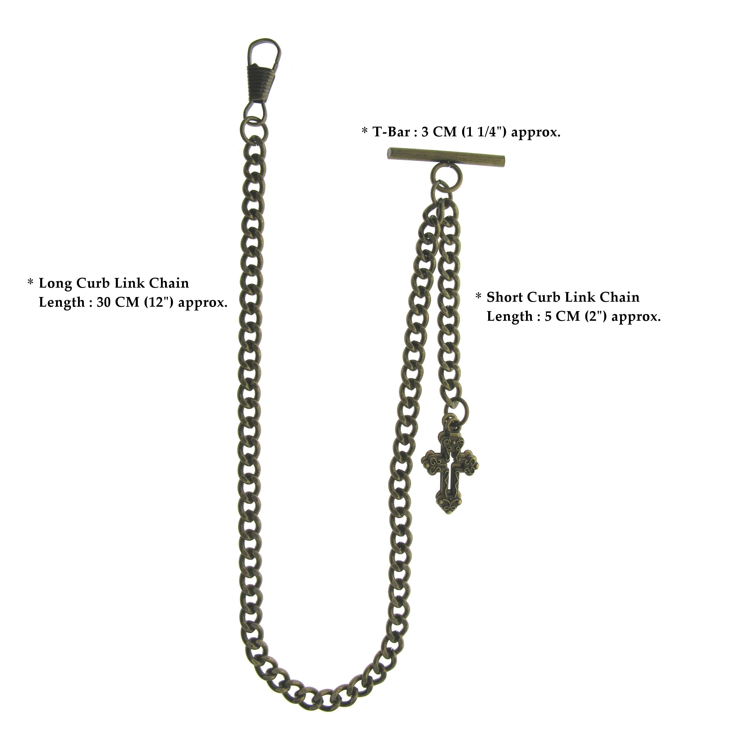 Bronze Color Albert Chain with Religious Cross Design Fob AC137