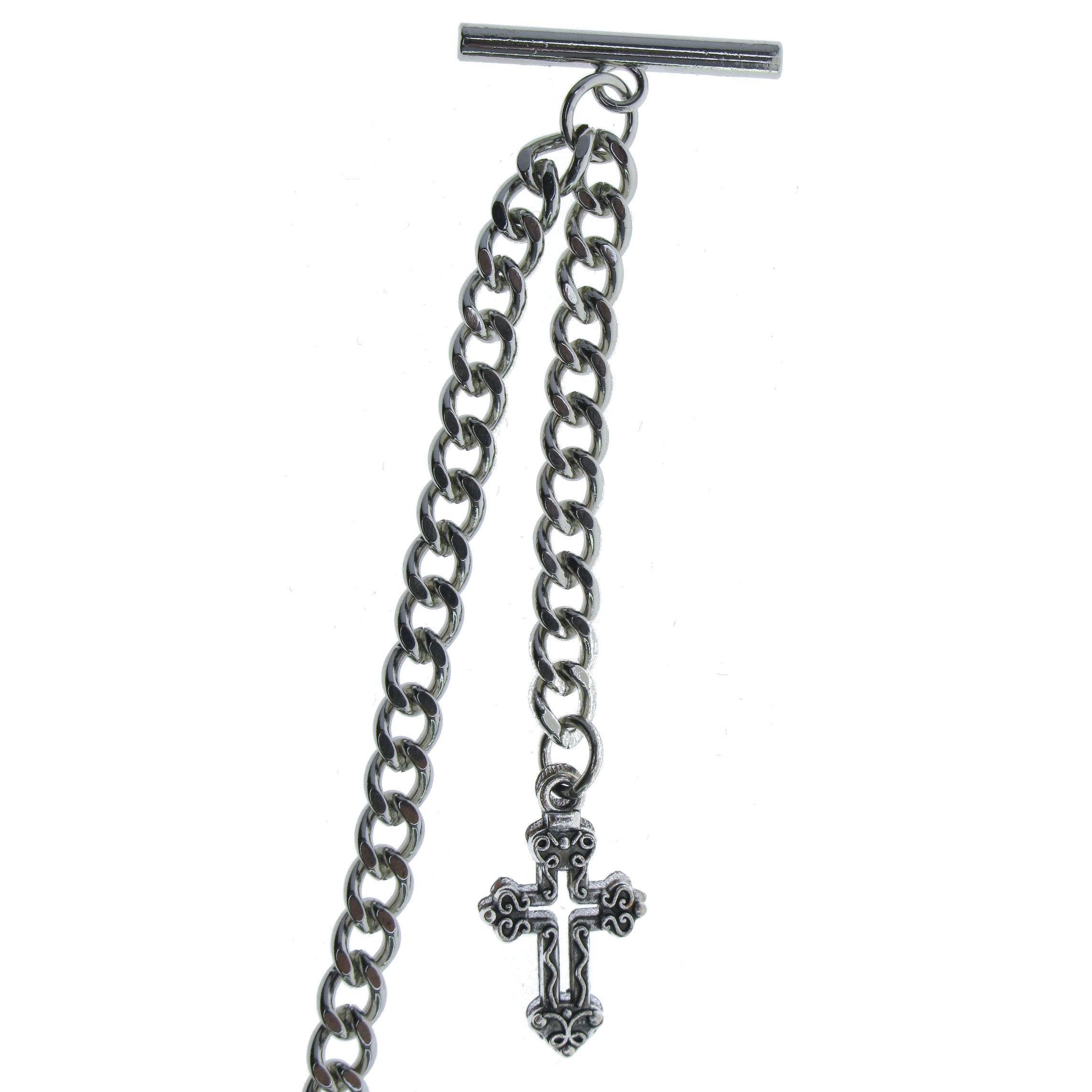Silver Color Albert Chain with Religious Cross Design FobAC138