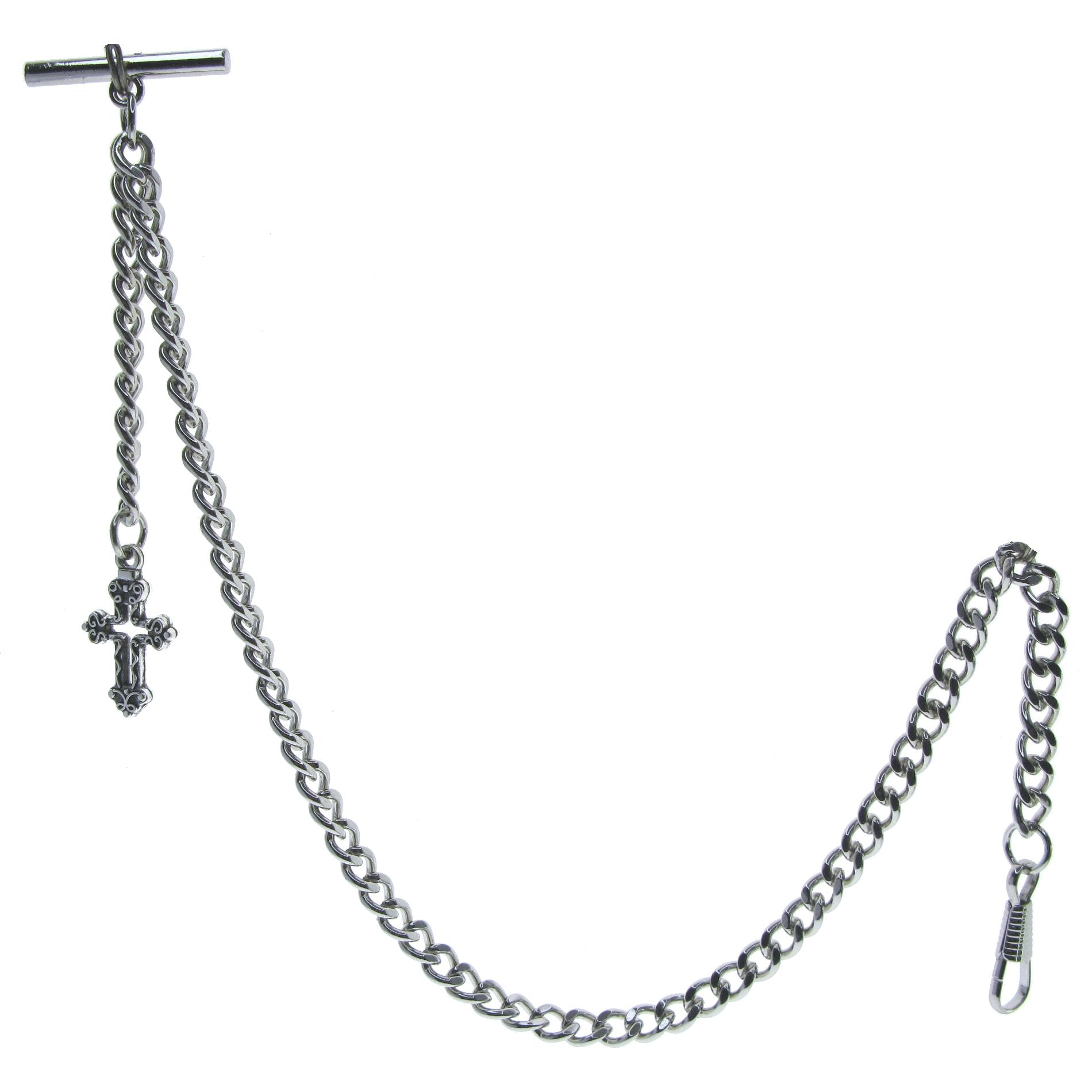 Silver Albert Chain with Religious Cross Fob