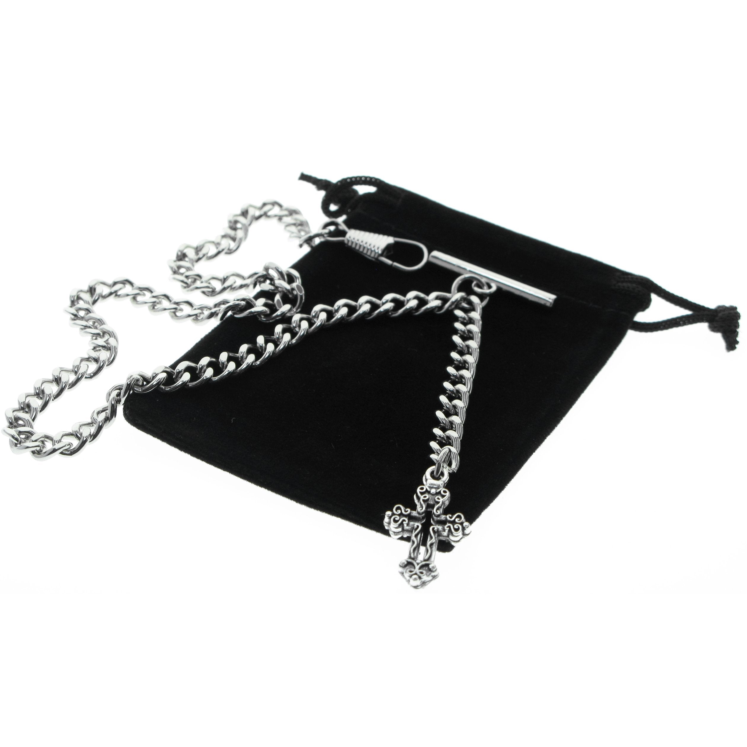 Silver Color Albert Chain with Religious Cross Design FobAC138