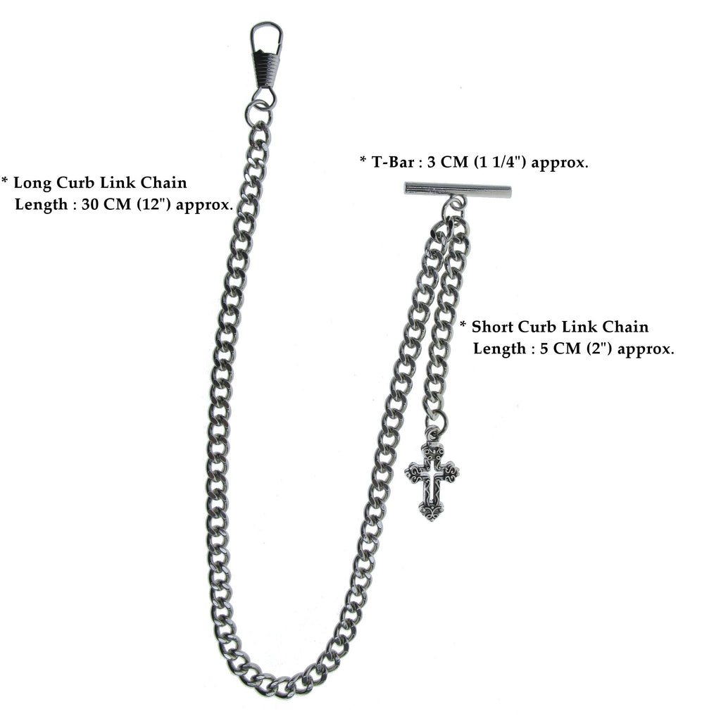 Silver Color Albert Chain with Religious Cross Design FobAC138