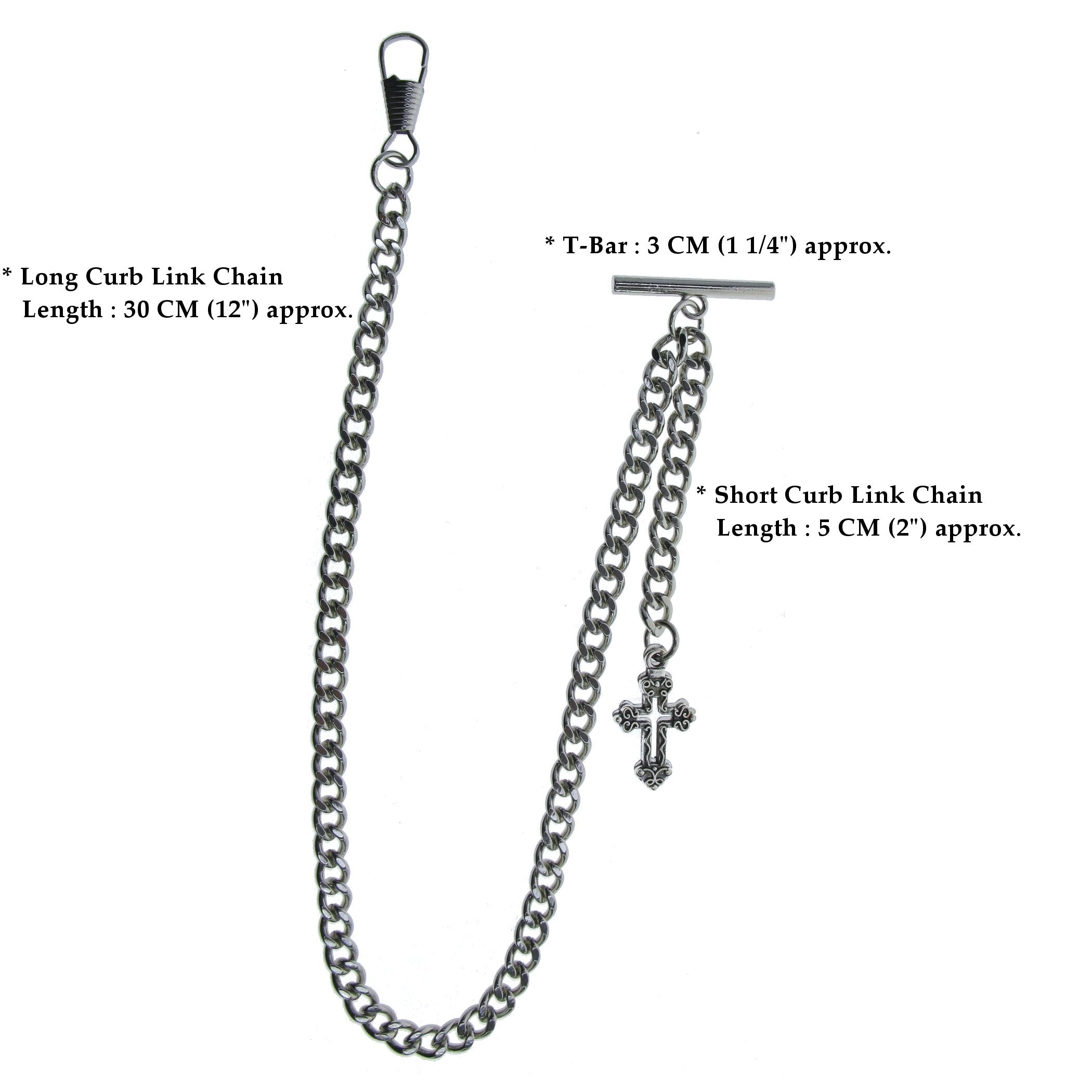 Silver Color Albert Chain with Religious Cross Design FobAC138