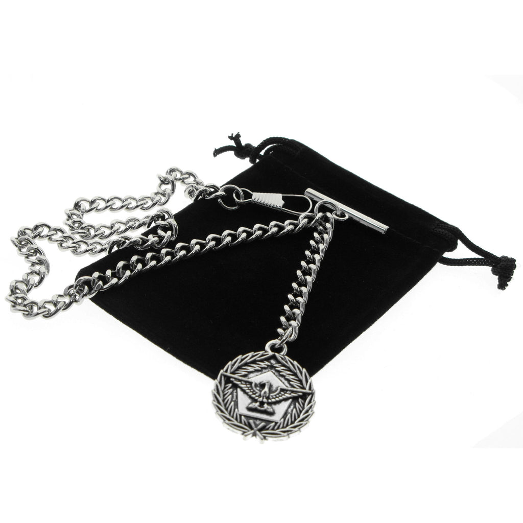 Silver Color Albert Chain with USA Eagle Medal Design Fob AC139