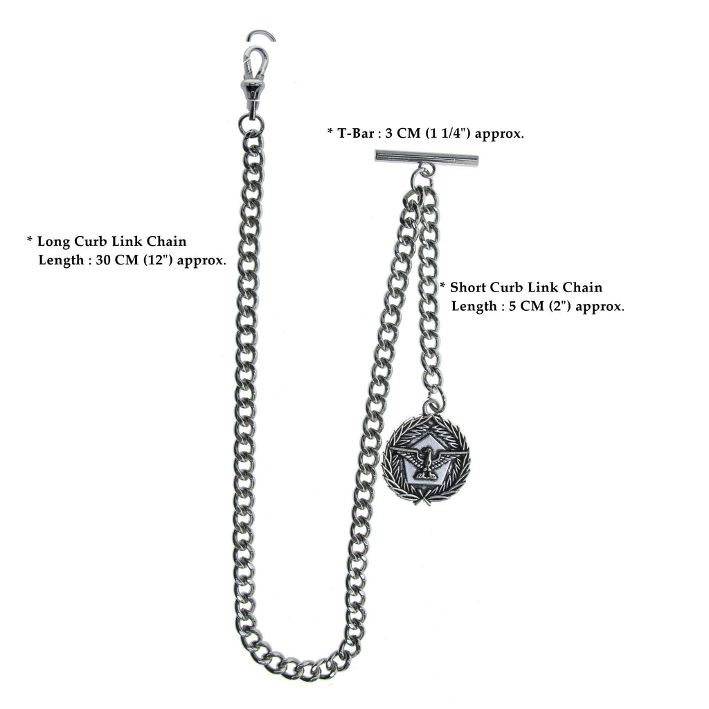Silver Color Albert Chain with USA Eagle Medal Design Fob AC139