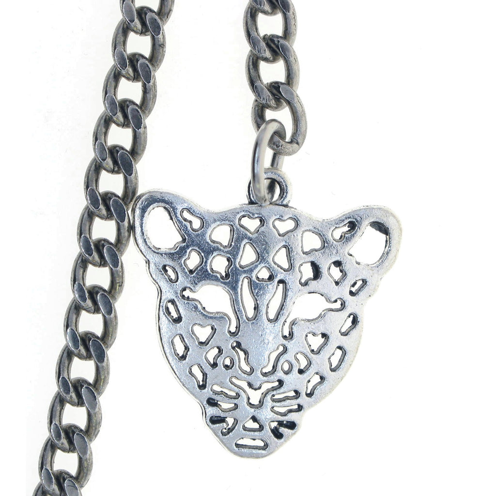 Silver Color Albert Chain with Leopard Design Fob AC13