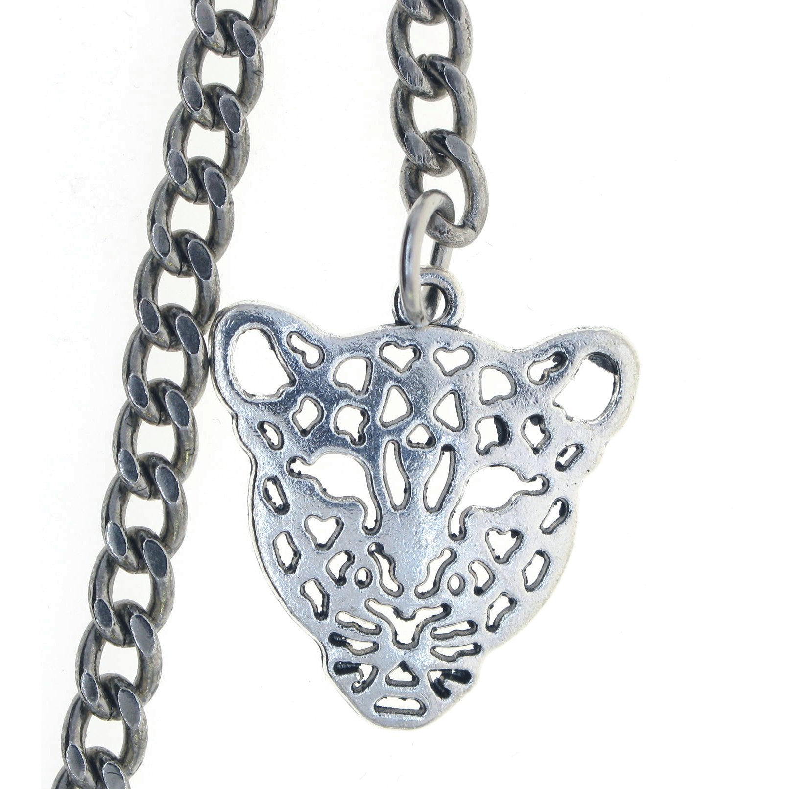Silver Color Albert Chain with Leopard Design Fob AC13
