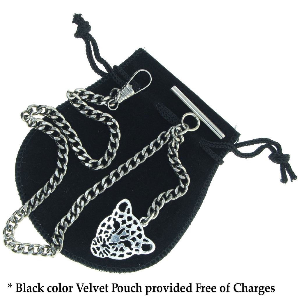 Silver Color Albert Chain with Leopard Design Fob AC13