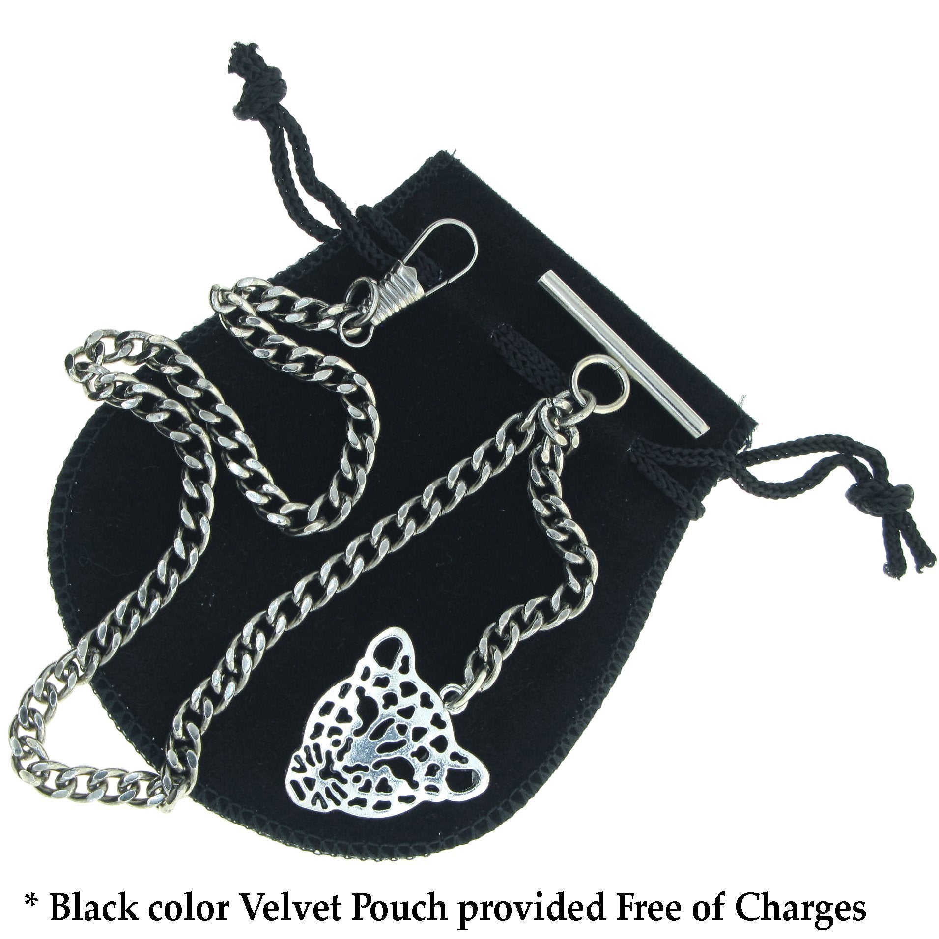 Silver Color Albert Chain with Leopard Design Fob AC13