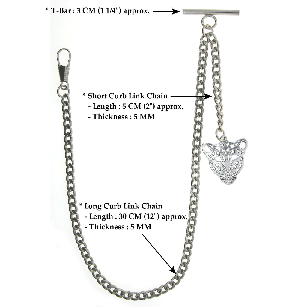 Silver Color Albert Chain with Leopard Design Fob AC13