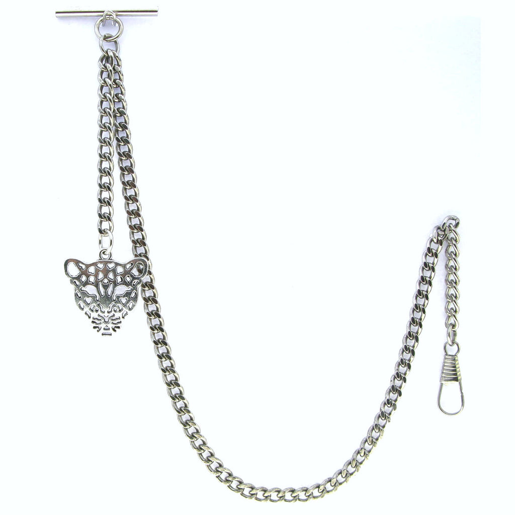 Silver Albert Chain with Leopard Design Fob