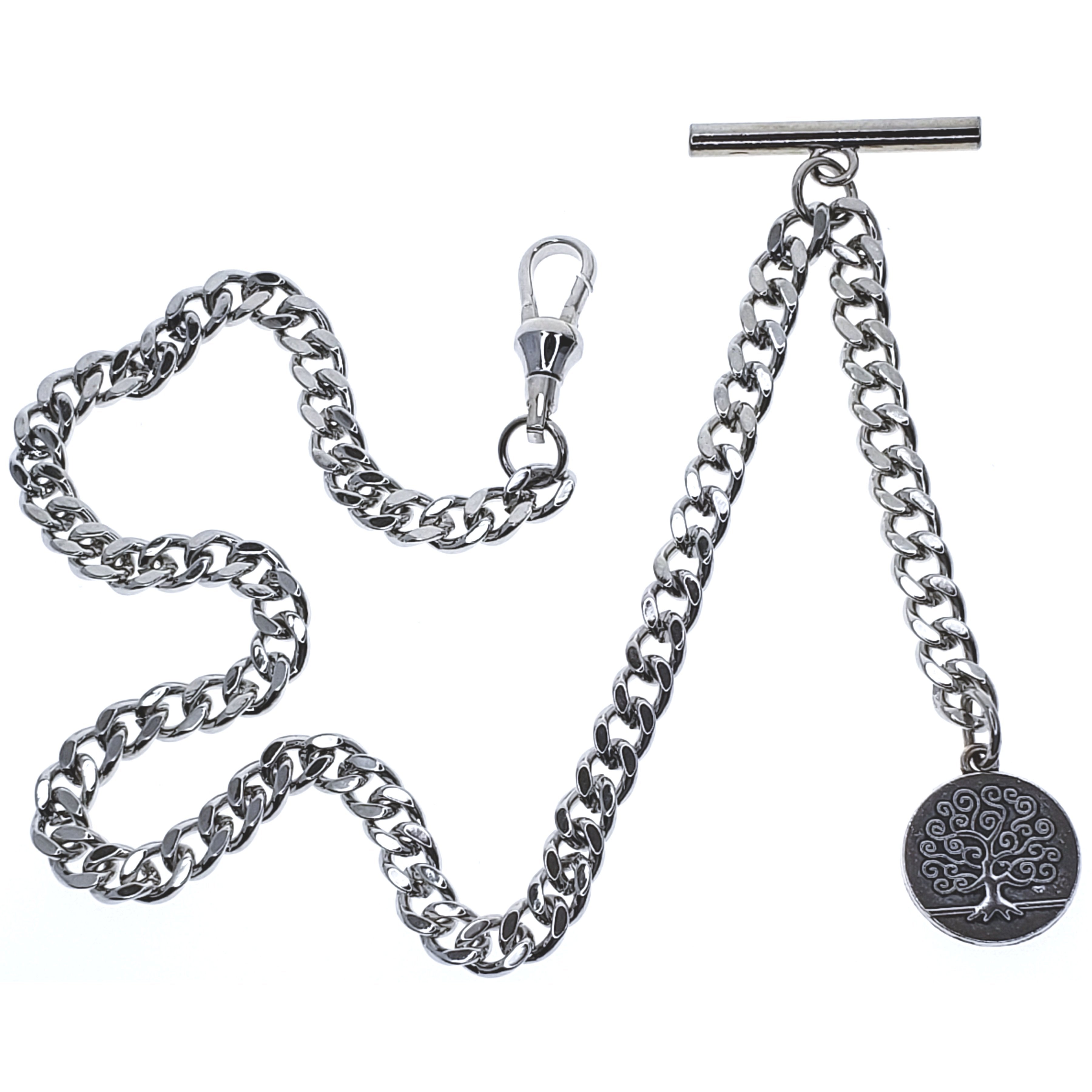 Silver Color Albert Chain with Life Tree Fob